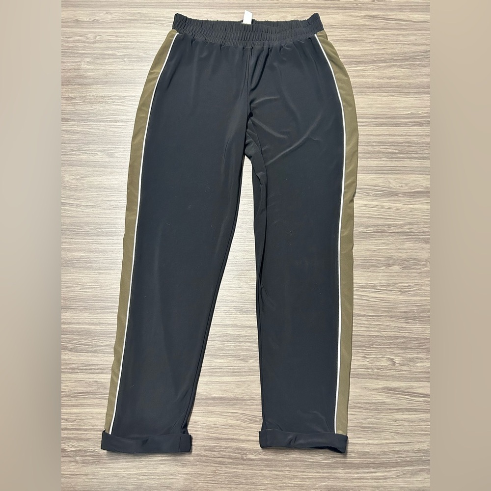 JOSEPH Ribkoff Womens Size 6 Knit Pants Black Green Stripes Slinky